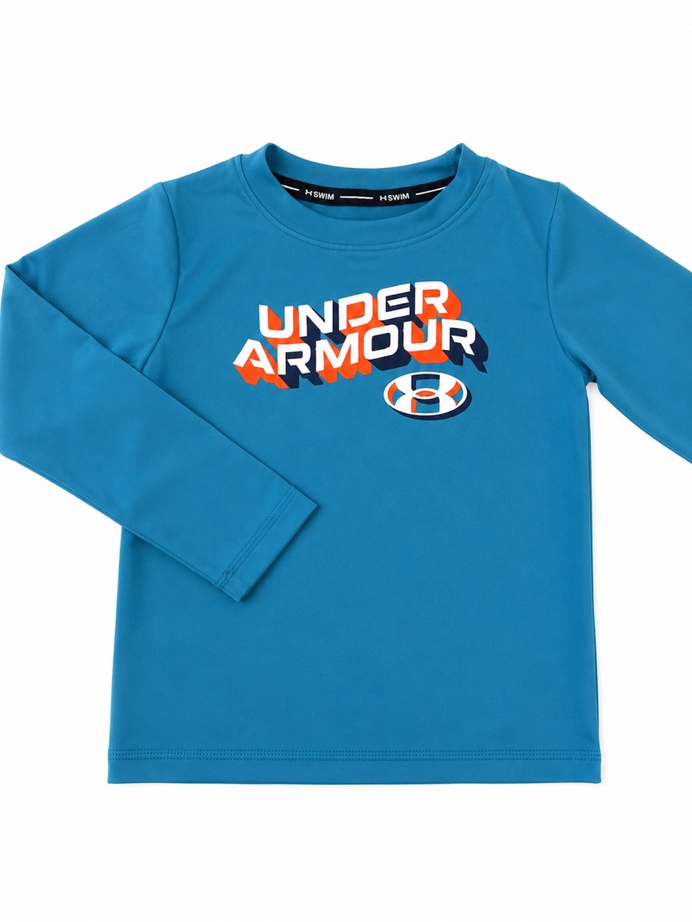 Under Armour Kids Teal Blue Long-Sleeve Swim Rashguard with Graphic Logo